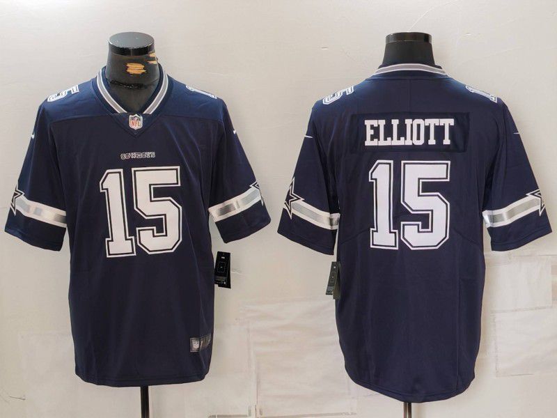 Men Dallas Cowboys 15 Elliott Blue Second generation 2024 Nike Vapor Limited NFL Jersey style 1